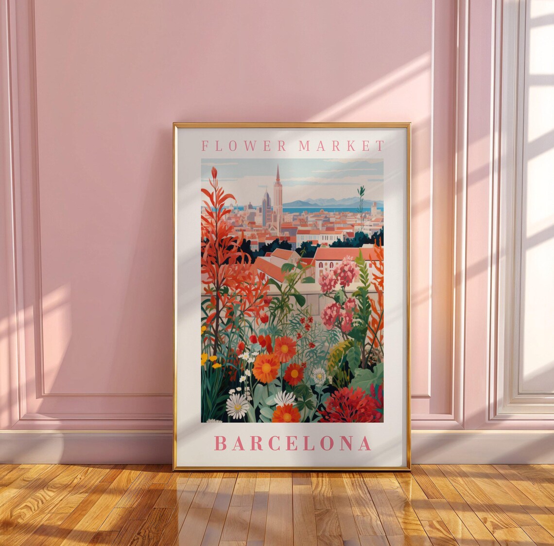 Barcelona Flower Market Seaside Bloom Spire View Travel Poster - Image 3