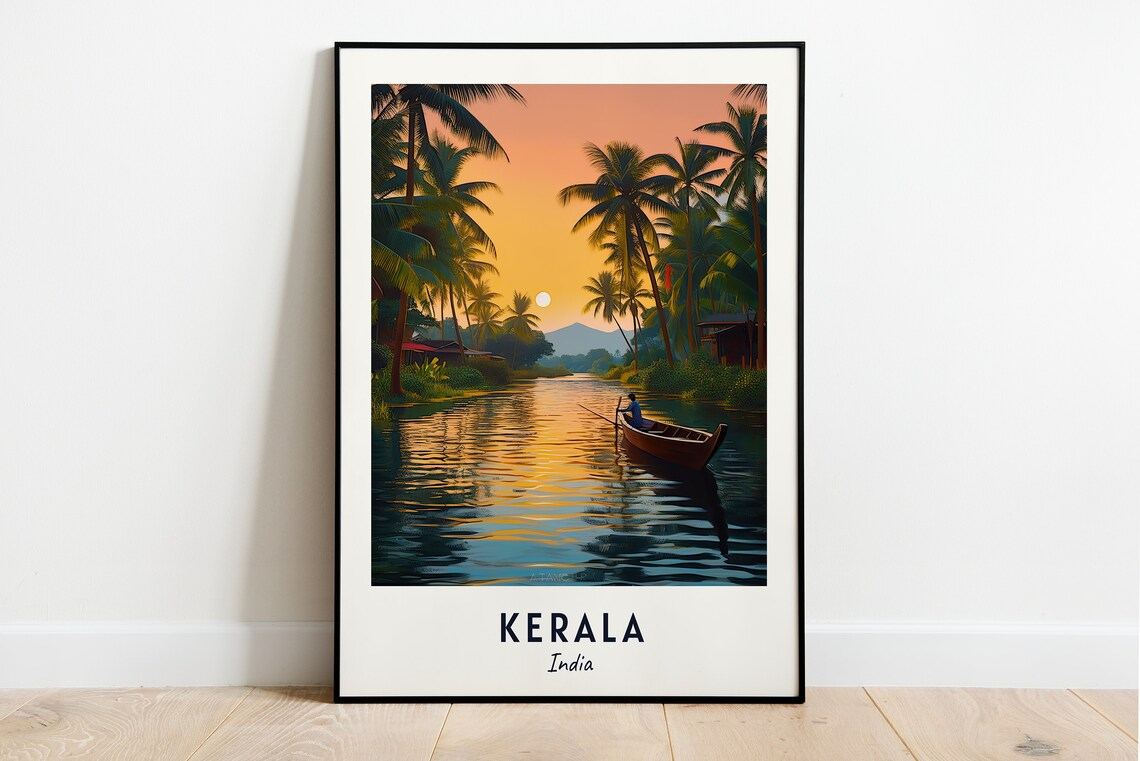 Kerala India Travel Poster, City Wall Art Print