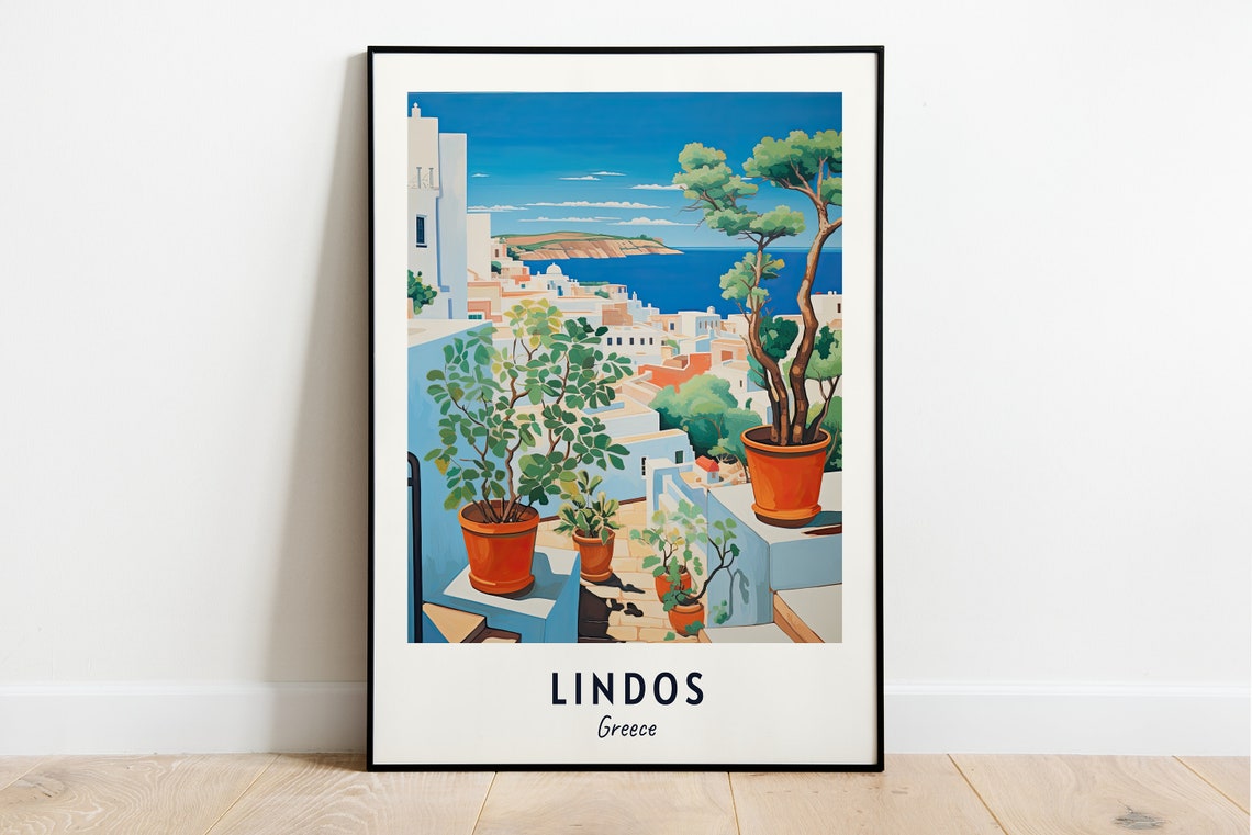 Lindos Greece Whitewashed Village View From A Terrace Poster