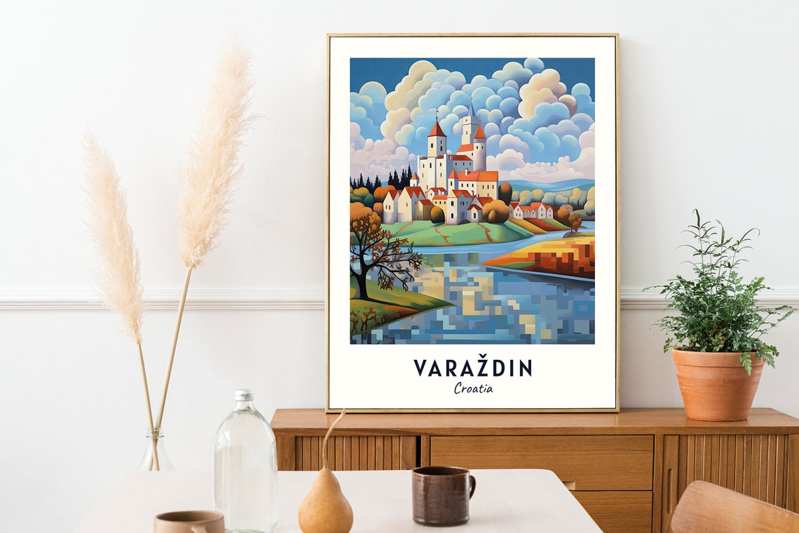 Varaždin Croatia Castle By The River Under Big Clouds Poster - Image 2