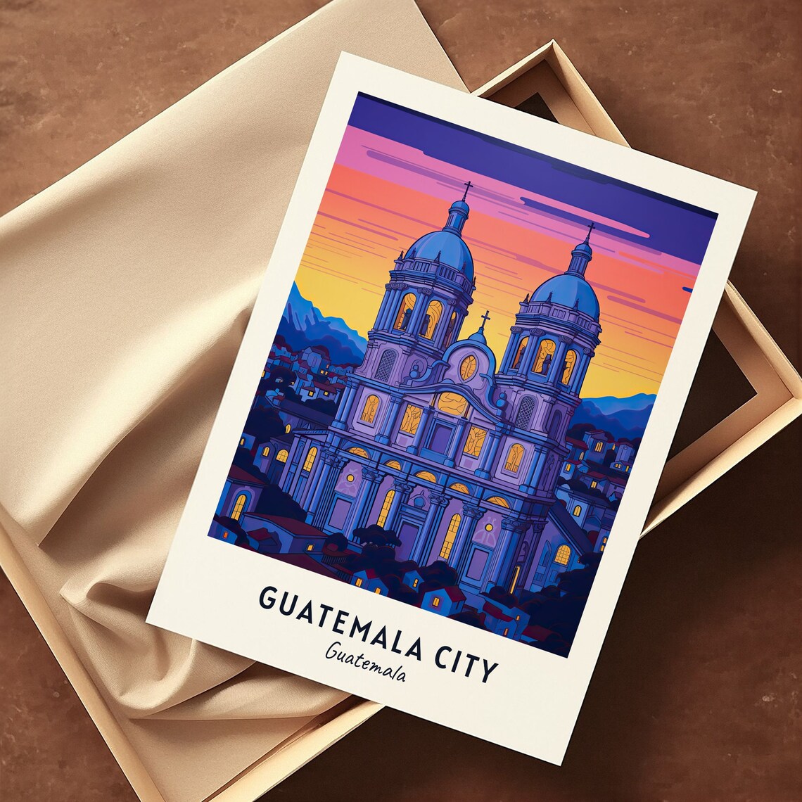 Guatemala City Cathedral at Sunset Dusk Skyline Travel Poster - Image 3