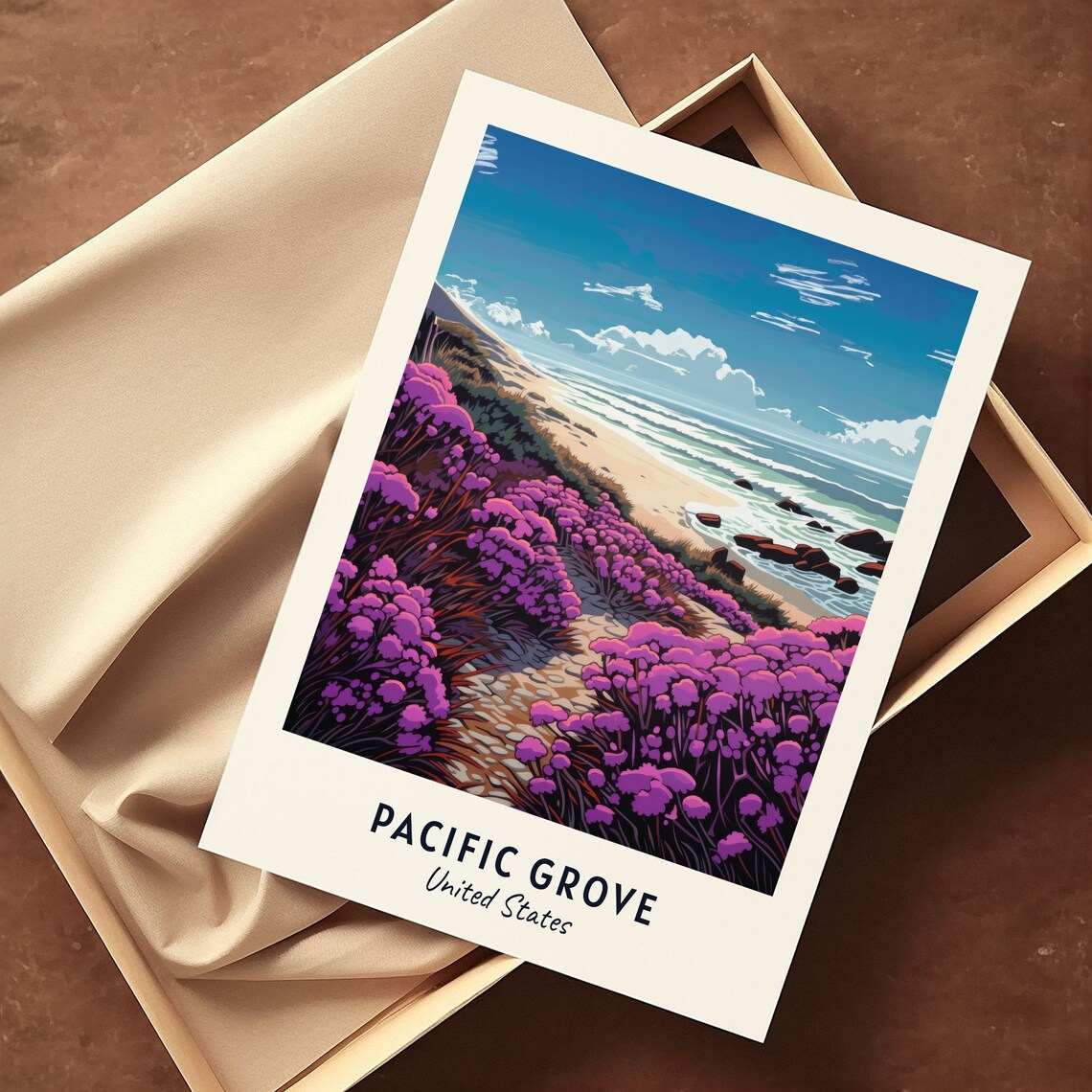Pacific Grove California Coastal Flowers Beach Travel Poster - Image 3