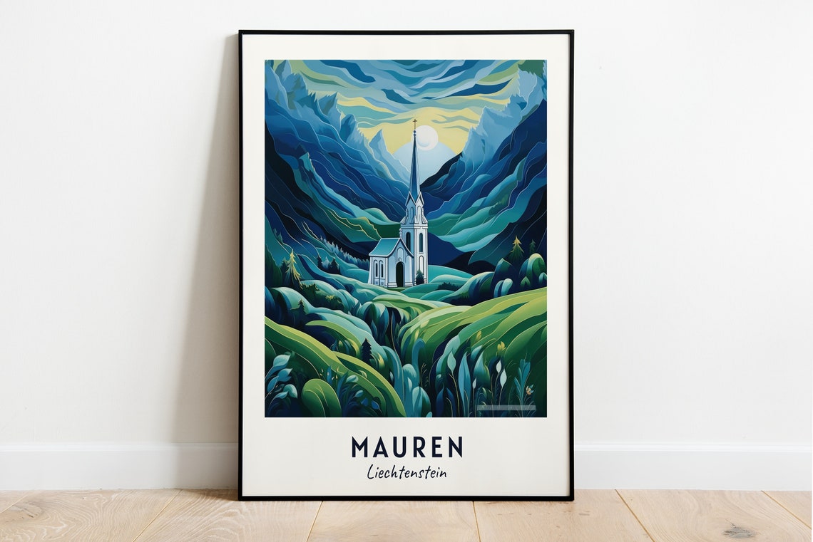 Mauren Church Travel Print Wall Art Mauren Liechtenstein City Print Mauren Church Travel Gift Mauren Church Poster