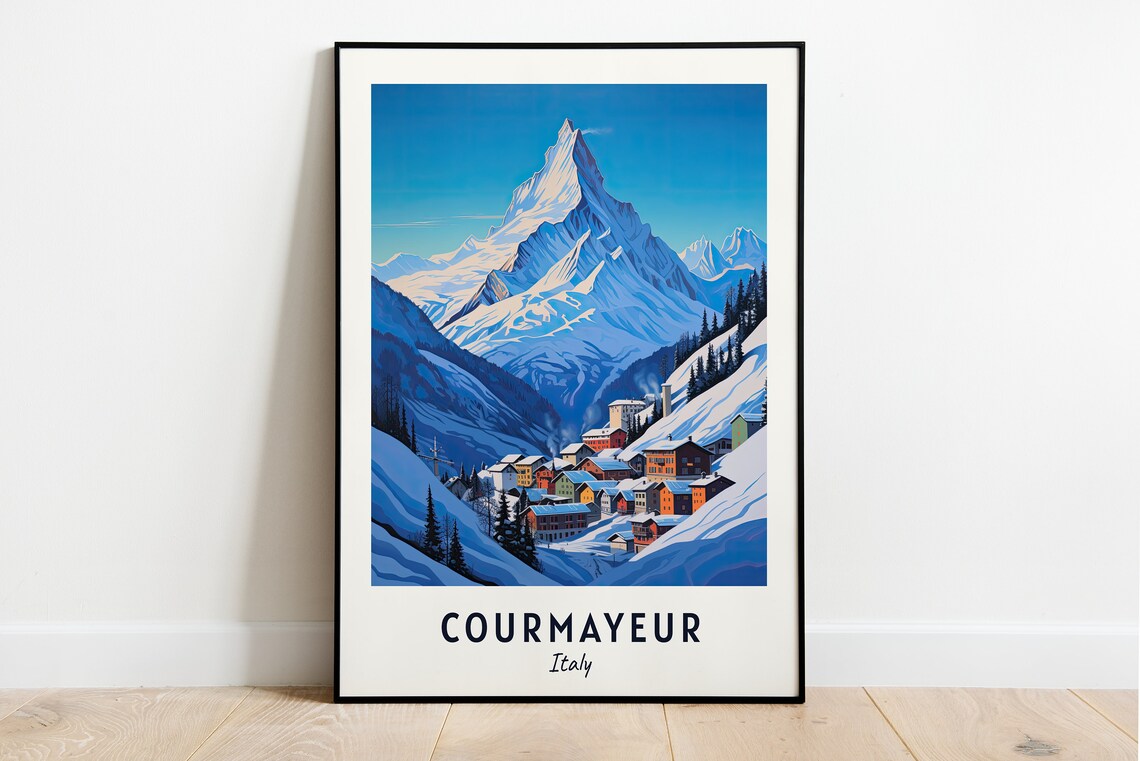 Courmayeur Italy Snowy Alpine Peak Village Winter Wonderland Poster