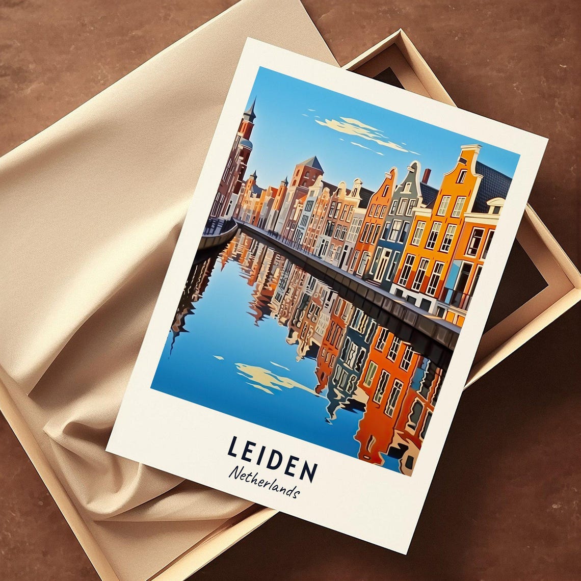 Leiden Netherlands Canal Gabled Houses Mirror Reflection Poster - Image 3