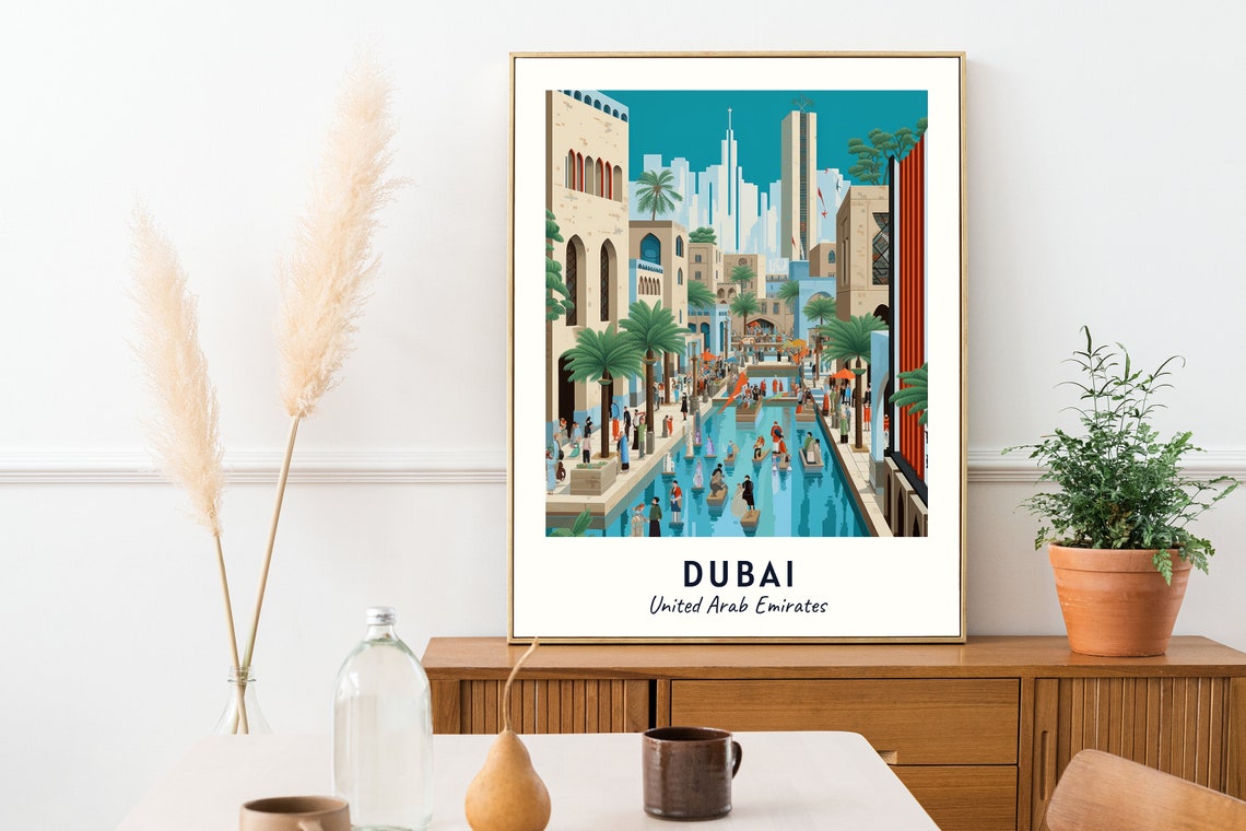 Dubai Creek Souk Canal Bustling Market Waterway Travel Poster - Image 2