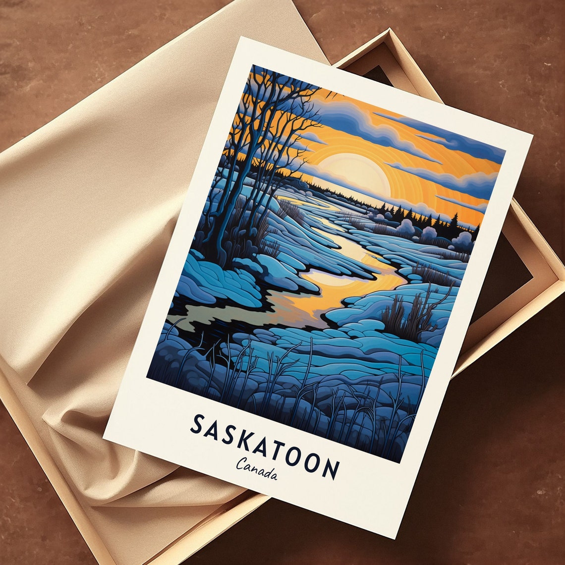 Saskatoon Canada Winter River Sunset Landscape Travel Poster - Image 3