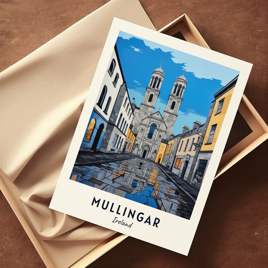 Mullingar Ireland Twin Spire Cathedral Street Scene View Poster - Image 3