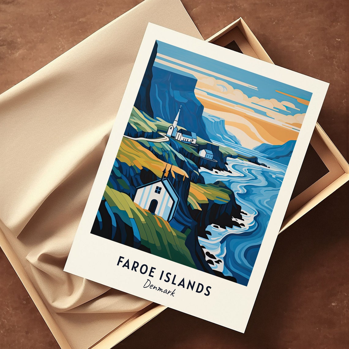 Faroe Islands Denmark Coastal Cliffs Churches Vintage Travel Poster - Image 3