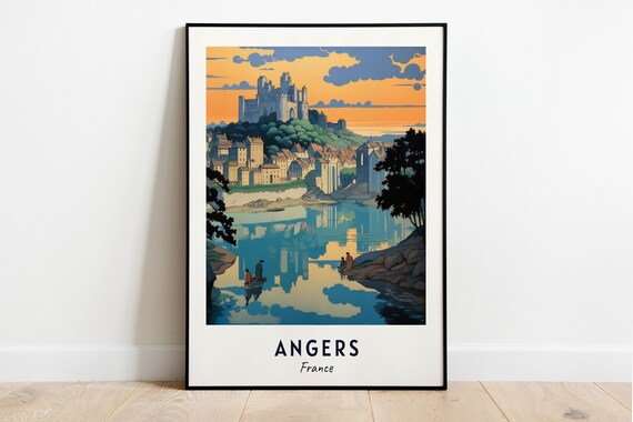 Angers France Castle Hill River Sunset Reflection Travel Poster