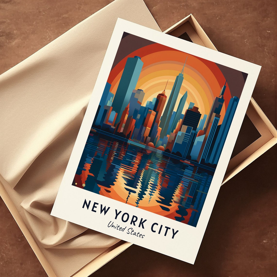 New York City Manhattan Skyline Water Reflection Sunset Travel Poster - Image 3