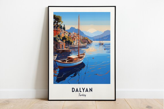 Dalyan Turkey Fishing Boats Harbor Minimalist Seascape Travel Poster