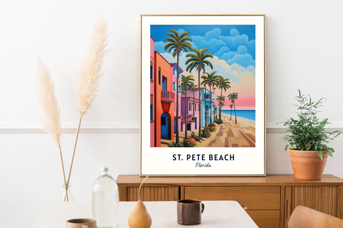 St Pete Beach Florida Pastel Buildings Palm Lined Shore Travel Poster - Image 2