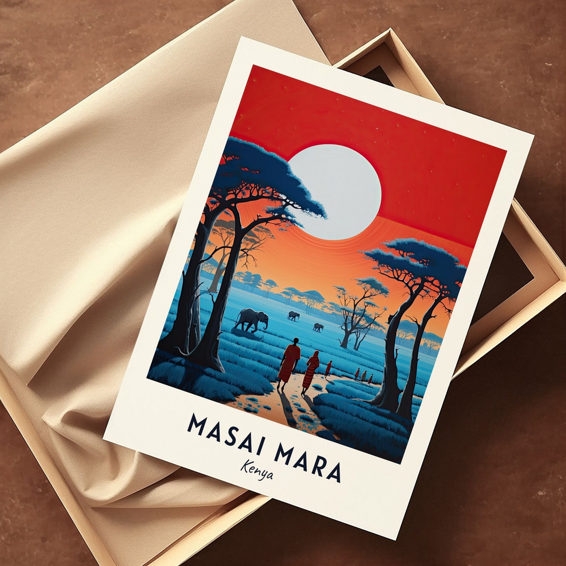 Masai Mara Kenya Safari Sunset Elephants Wildlife Travel Poster - Image 3