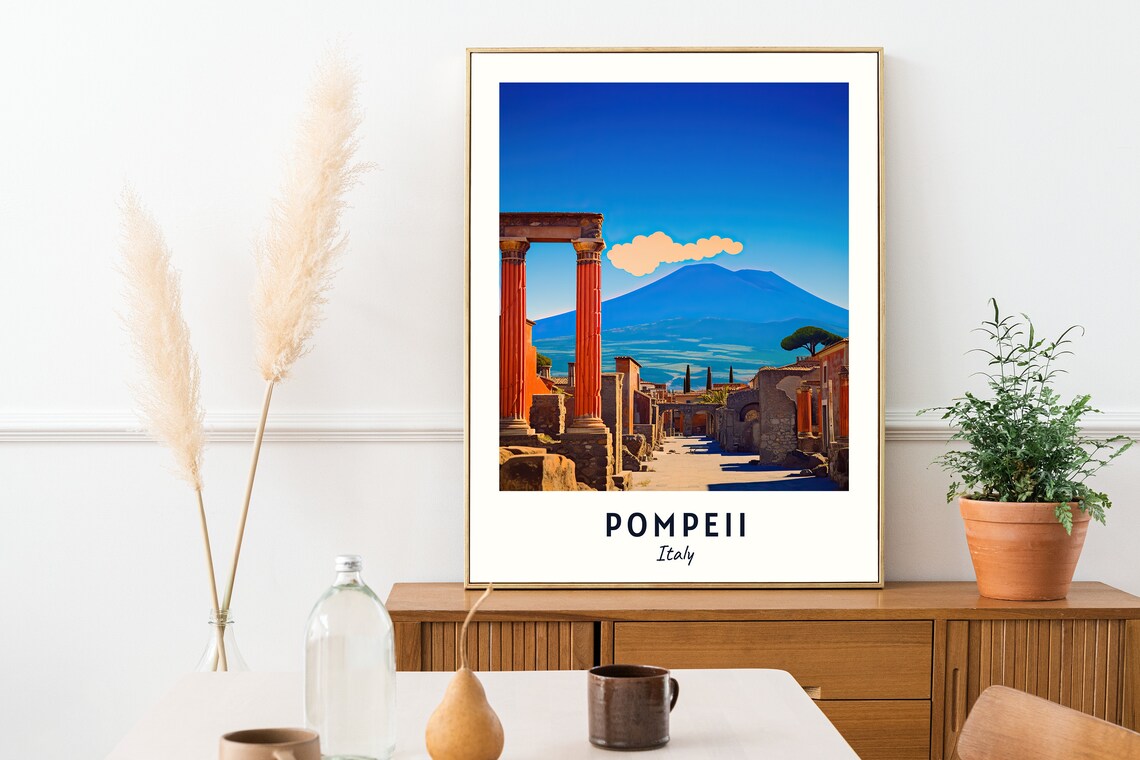Pompeii Italy Ancient Ruins Mount Vesuvius Historic Travel Poster - Image 2