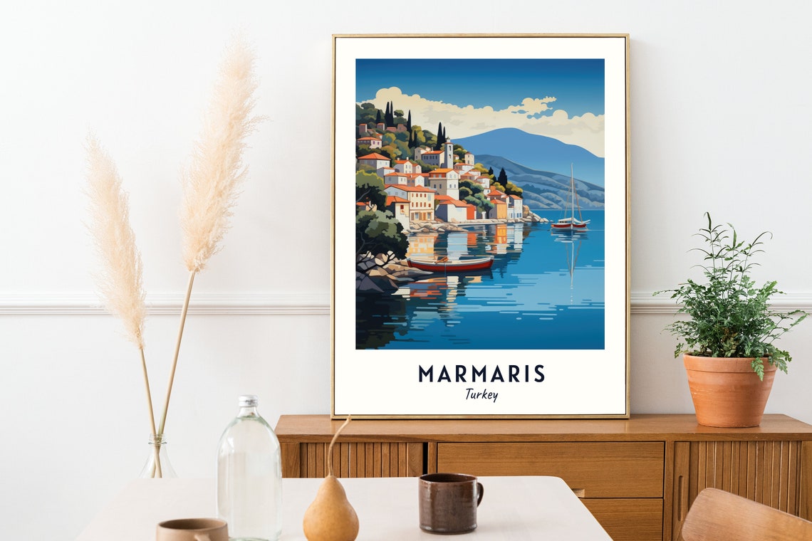 Marmaris Turkey Harbor Town Sailboats Calm Blue Bay Travel Poster - Image 2