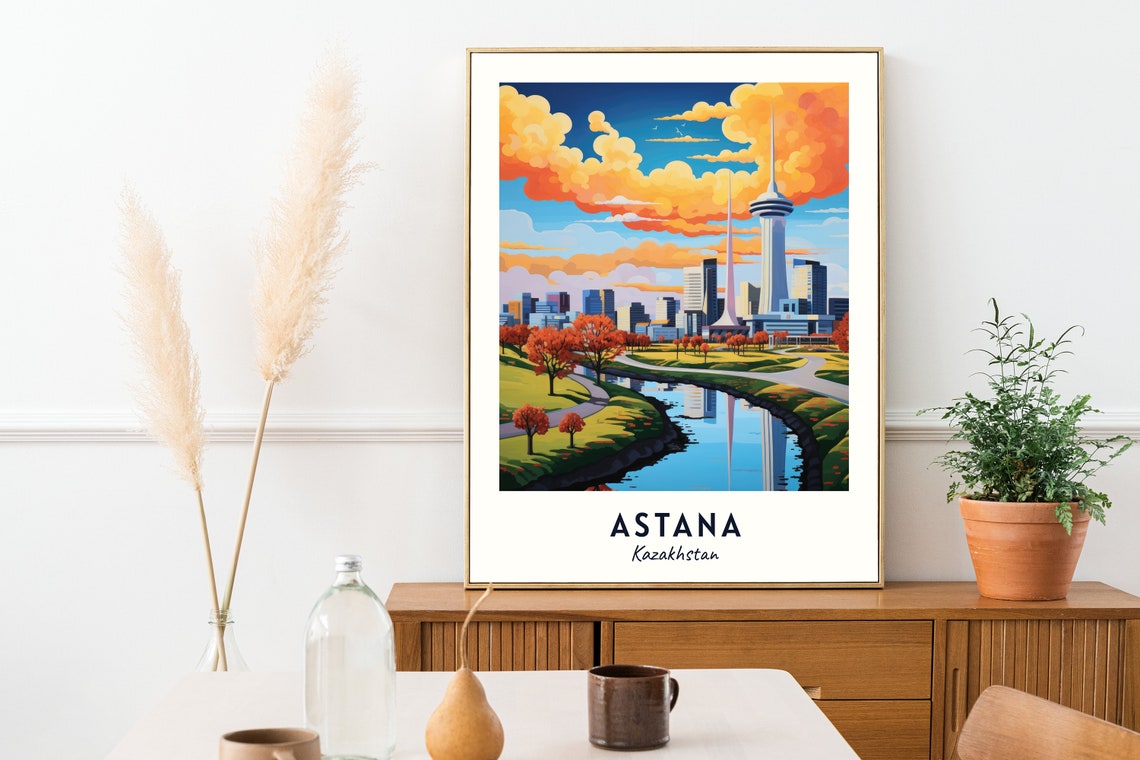 Astana Kazakhstan Modern Skyline River Park And Autumn Trees Poster - Image 2