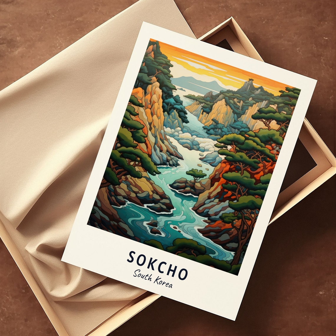 Sokcho South Korea Coastal Gorge Sunset Travel Poster Artwork - Image 3