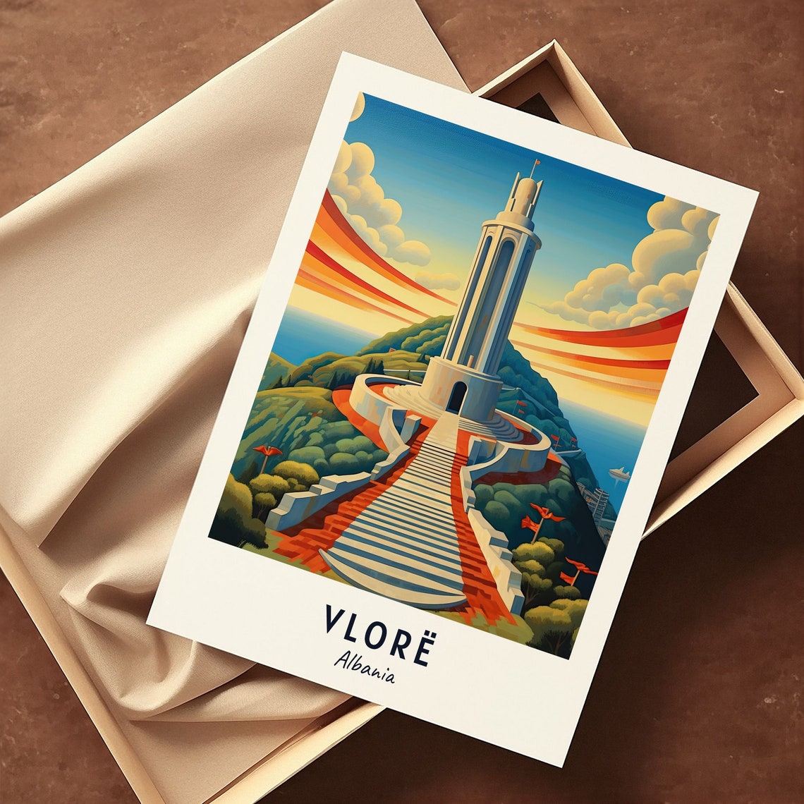 Vlorë Albania Independence Monument Tower Hilltop Stairs Poster - Image 3