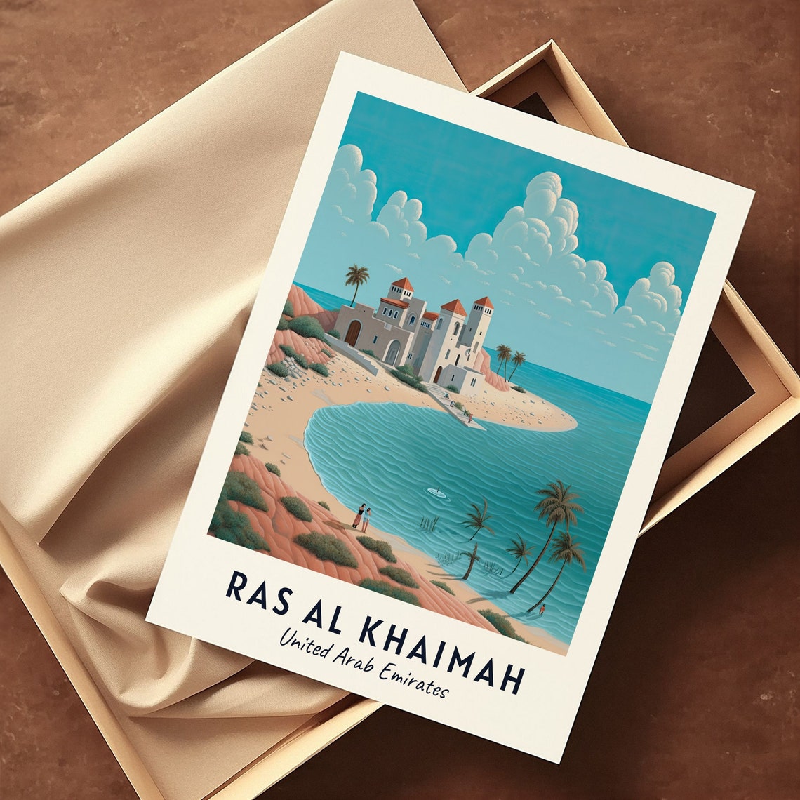 Ras Al Khaimah UAE Coastal Fort On Beach With Palm Trees Poster - Image 3