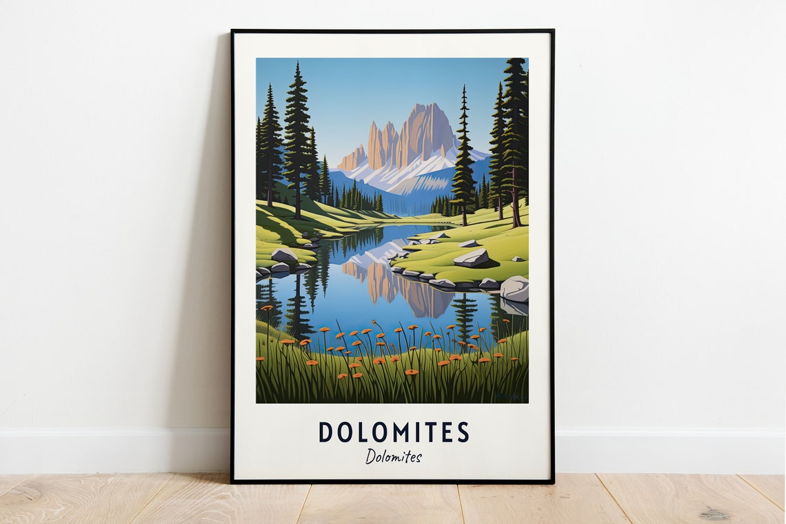 Dolomites Italy Alpine Lake Mirror Reflection Pine Peaks Poster
