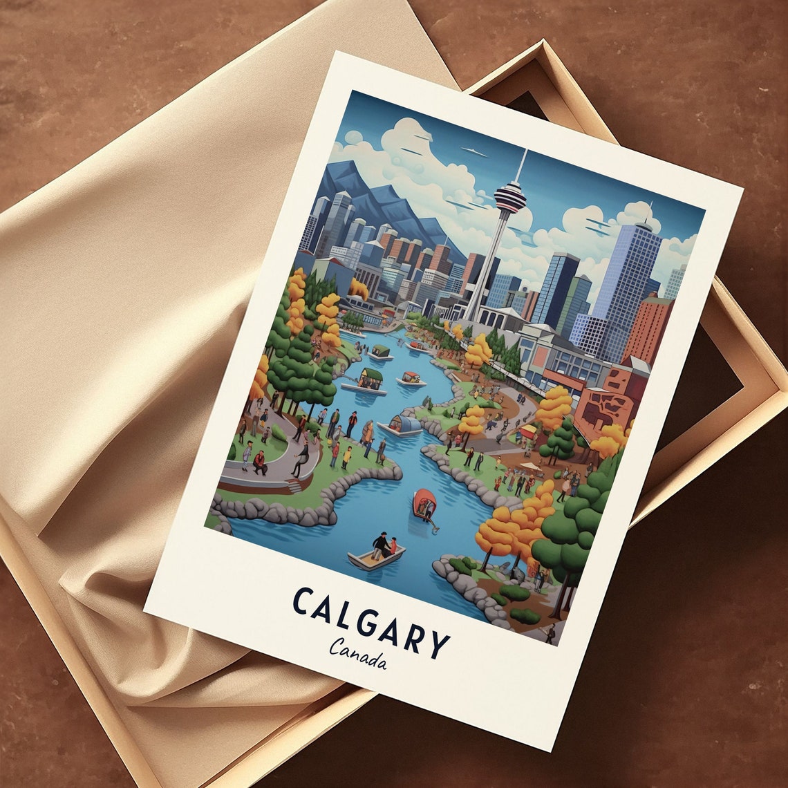 Calgary Canada Skyline Tower Park Autumn River Travel Poster - Image 3
