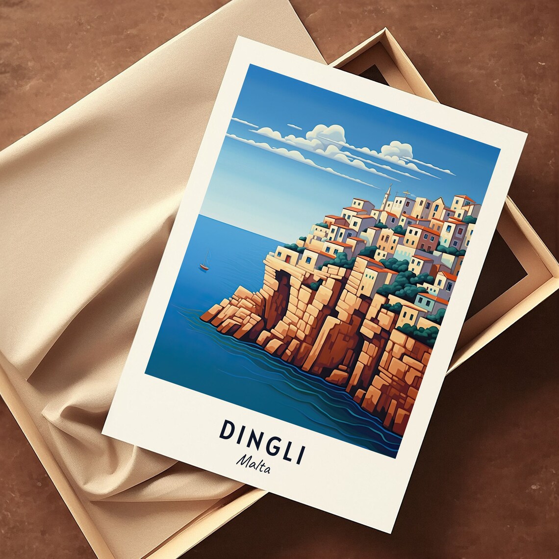 Dingli Malta Cliffside Village Houses Above The Blue Sea Travel Poster - Image 3