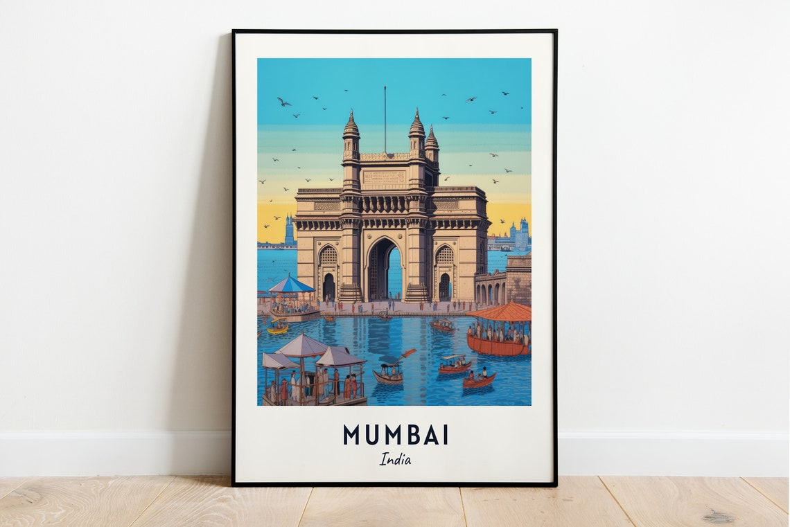 Gateway Of India Waterfront Boats Sunset Mumbai India Travel Poster