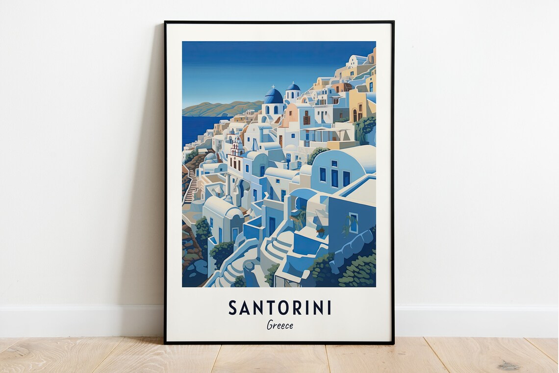 Santorini Greece Travel Poster, City Print