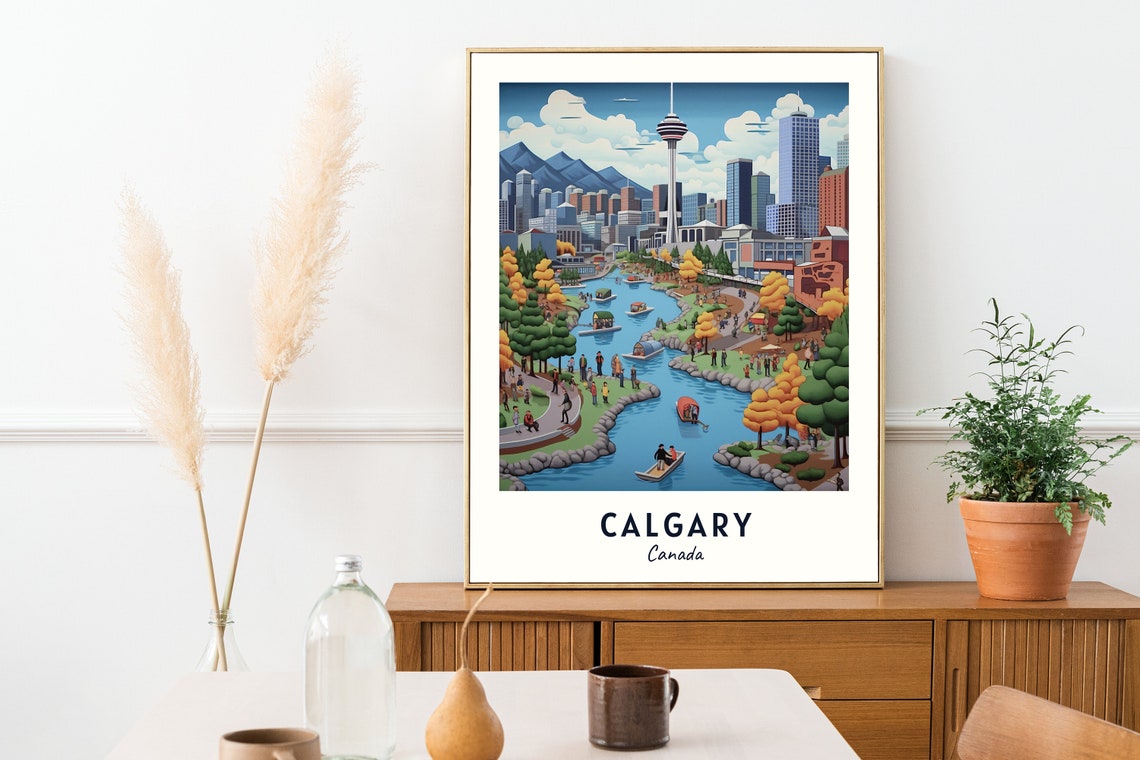 Calgary Canada Skyline Tower Park Autumn River Travel Poster - Image 2