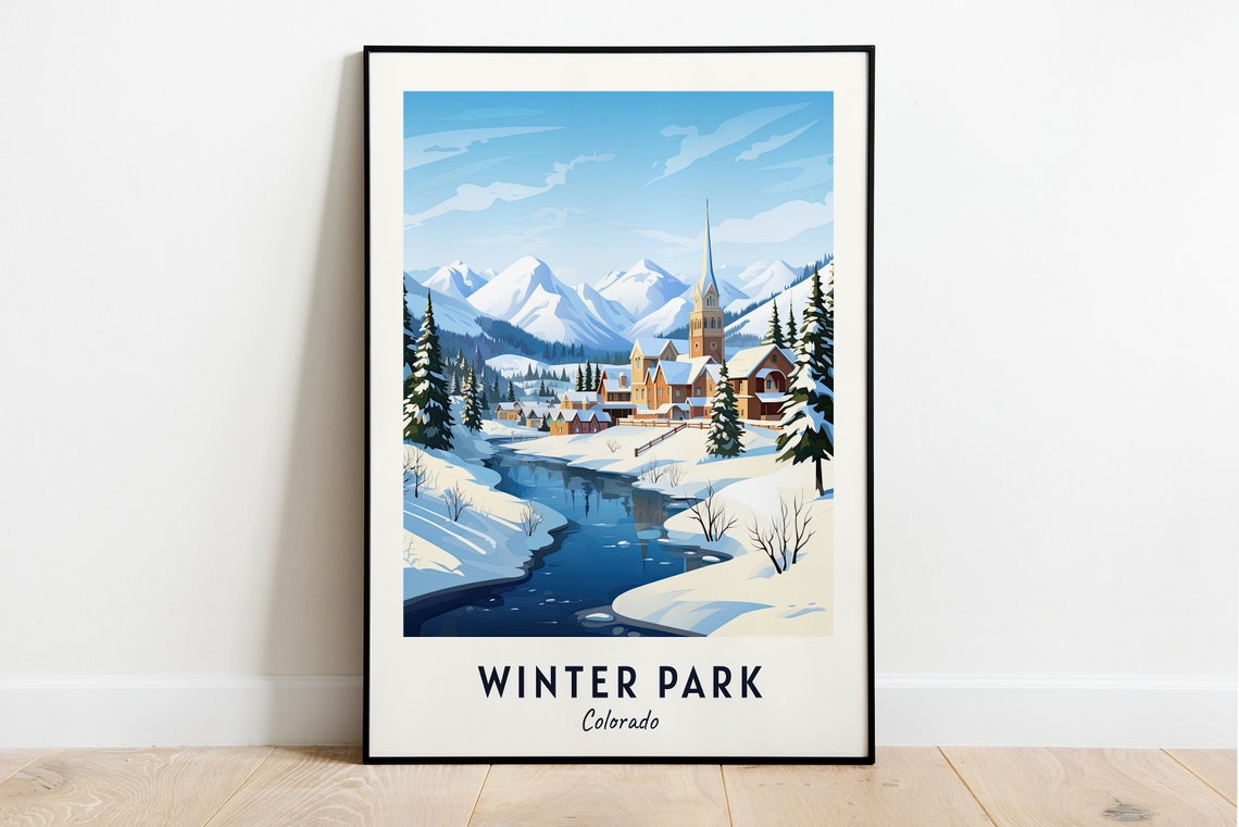 Winter Park Colorado Church and Winding River Snowy Winter Poster