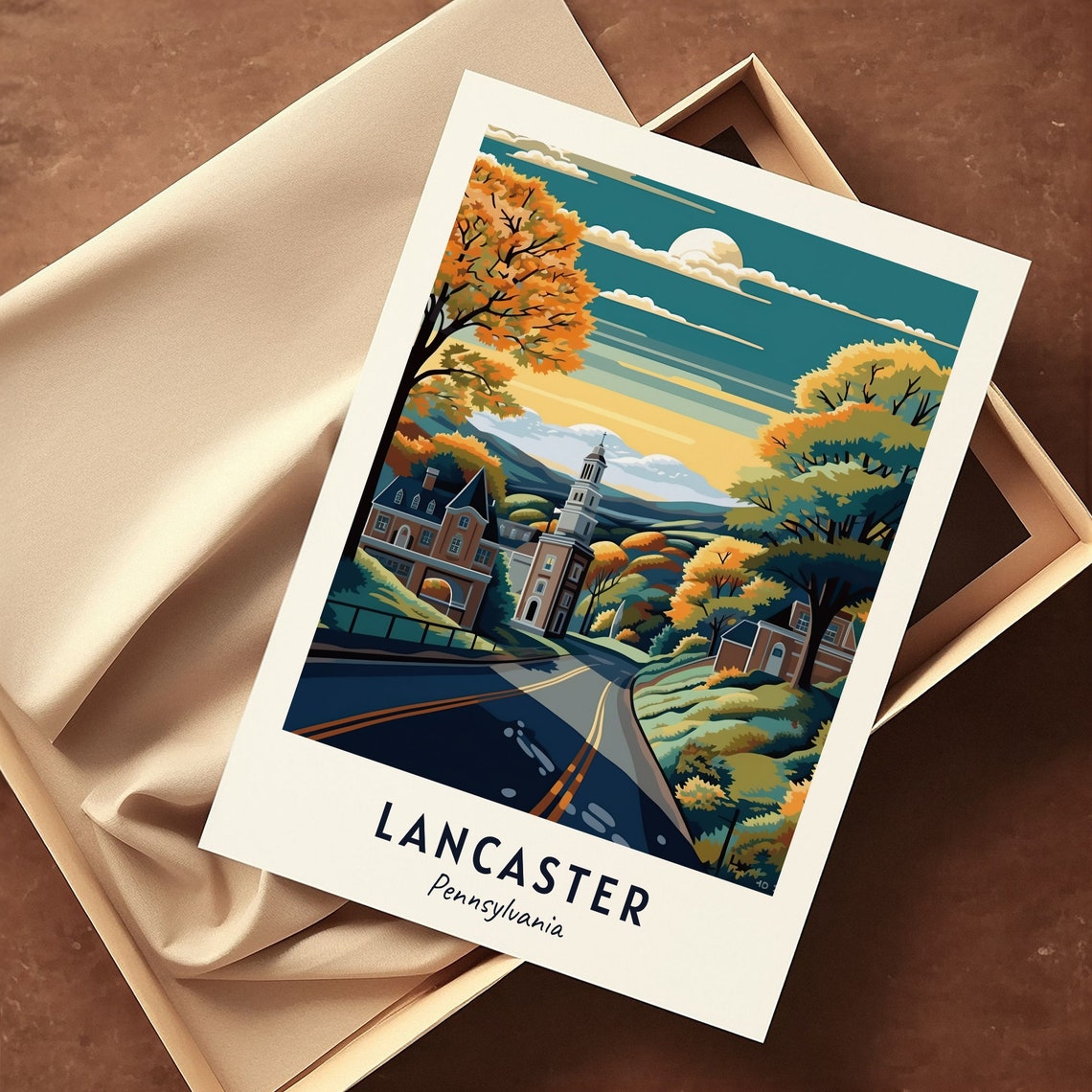 Lancaster Pennsylvania Dusk Moonlit Main Street Travel Poster - Image 3