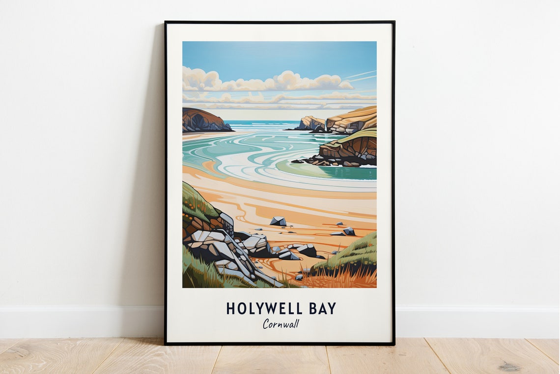 Holywell Bay Cornwall Curved Sandy Cove And Dramatic Sea Cliffs Poster