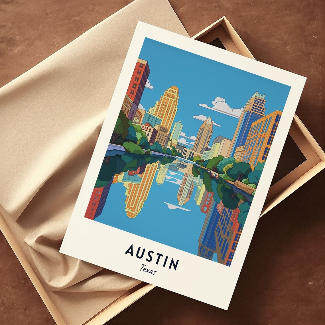 Austin Texas Downtown Skyline Mirror Lake Reflection Travel Poster - Image 3