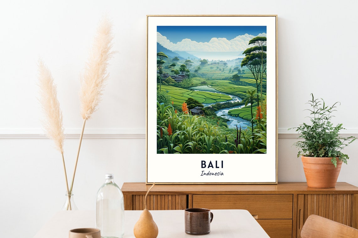 Bali Indonesia Rice Terrace River Lush Tropical Valley Poster