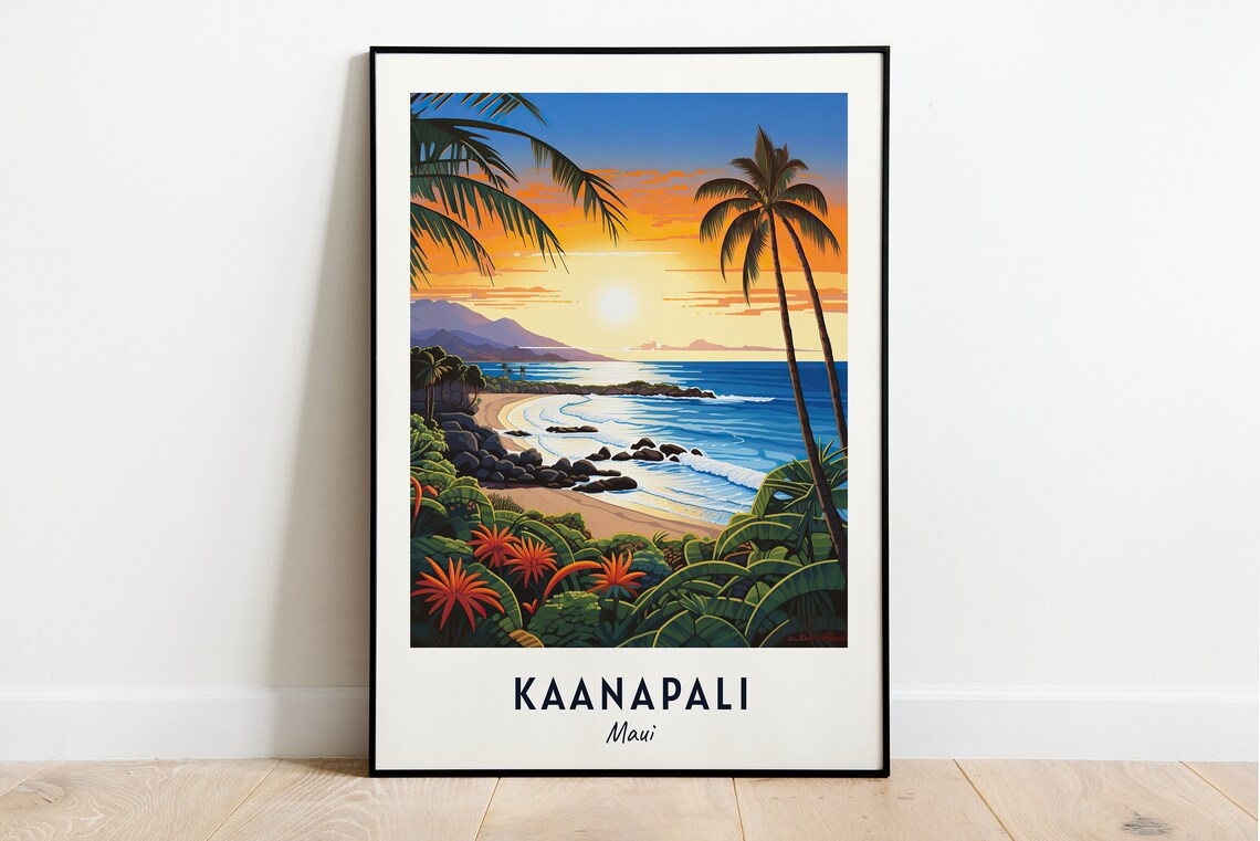 Kaanapali Travel Poster, Maui City Print
