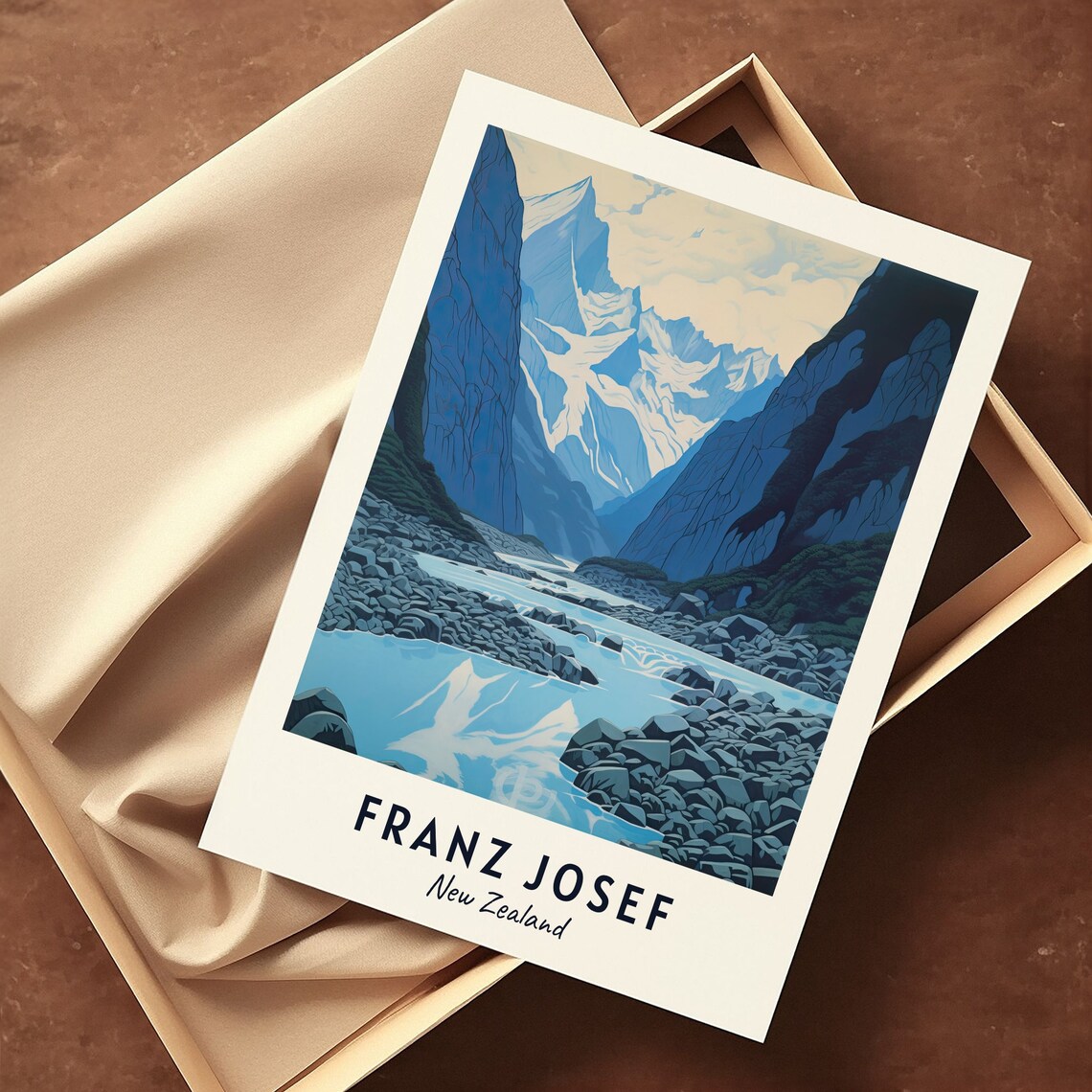 Franz Josef Glacier Valley River Snowy Peaks New Zealand Travel Poster - Image 3