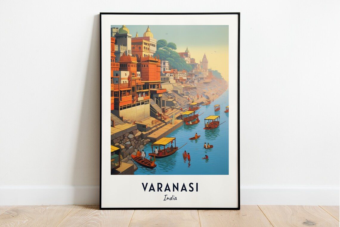 Ganges River Ghats Travel Poster, Varanasi India