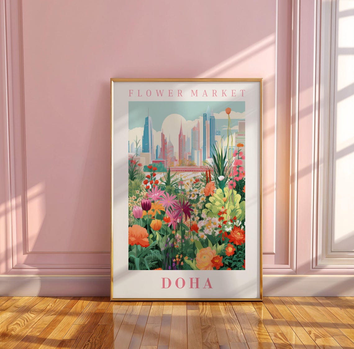 Doha Flower Market Poster with Blue Towers Wildflower Meadow - Image 3