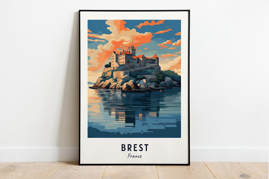 Brest Island Castle Coastal Sunset Ocean Waterfront Travel Poster