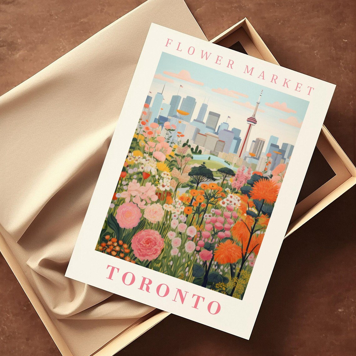 Toronto Canada Flower Market CN Tower Pink Garden Travel Poster - Image 2