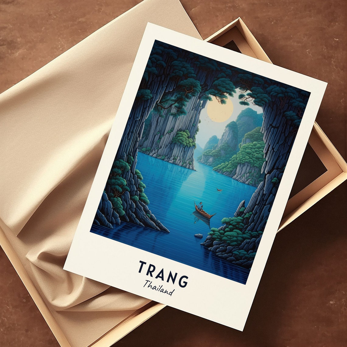 Emerald Cave Koh Mook Hidden Lagoon Moonlit Thailand Travel Poster - Image 3