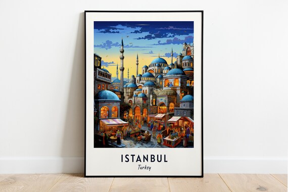Istanbul Turkey Grand Bazaar Domes Minarets Evening Market Poster