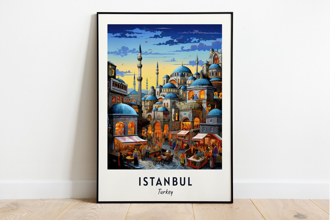 Istanbul Turkey Grand Bazaar Domes Minarets Evening Market Poster
