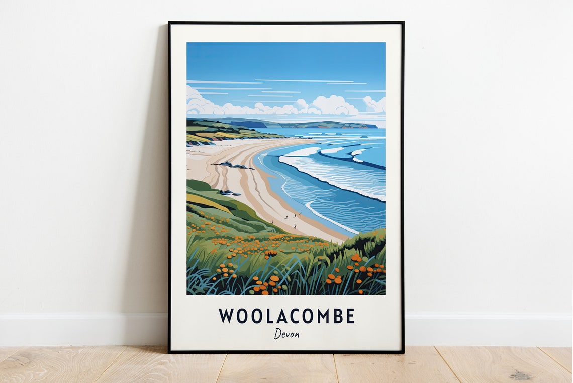 Woolacombe Devon Sandy Beach Dunes Wildflowers Travel Poster