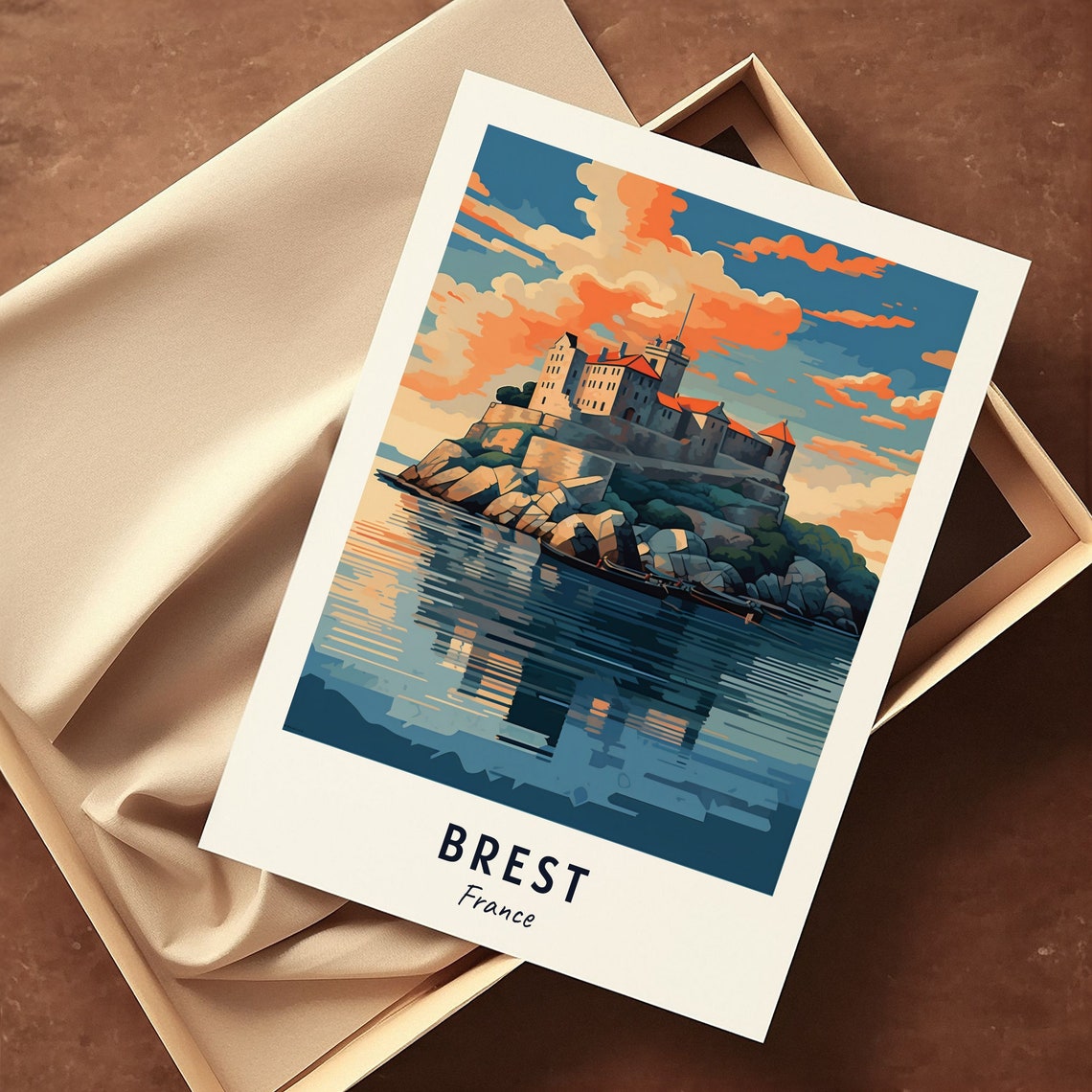 Brest Island Castle Coastal Sunset Ocean Waterfront Travel Poster - Image 3