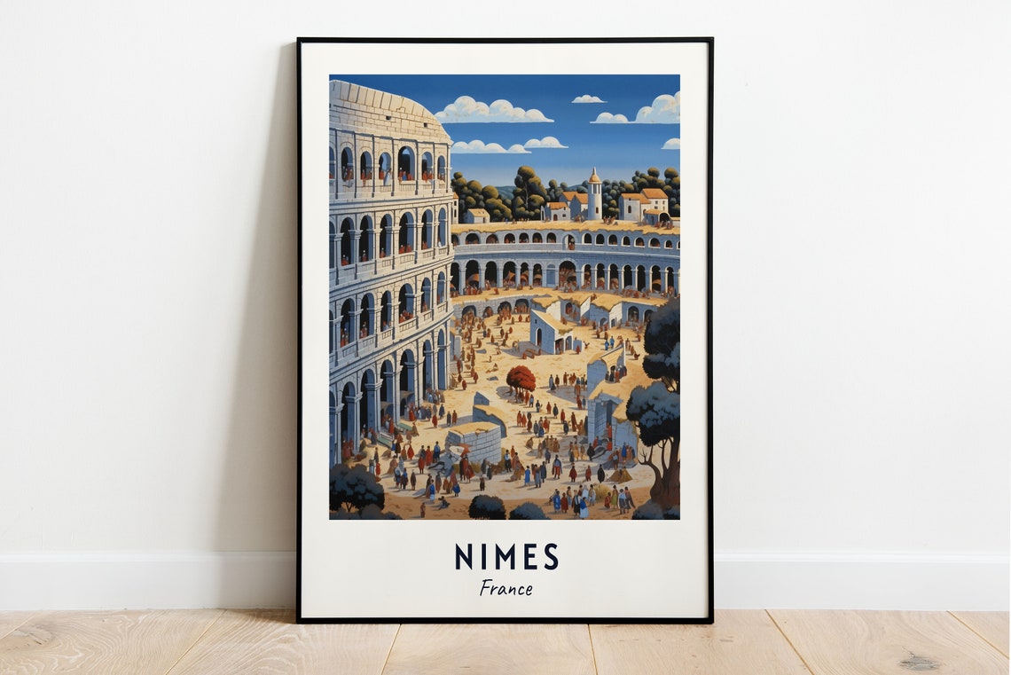 Nimes France Roman Amphitheater Day Vintage Travel Poster Home Decor