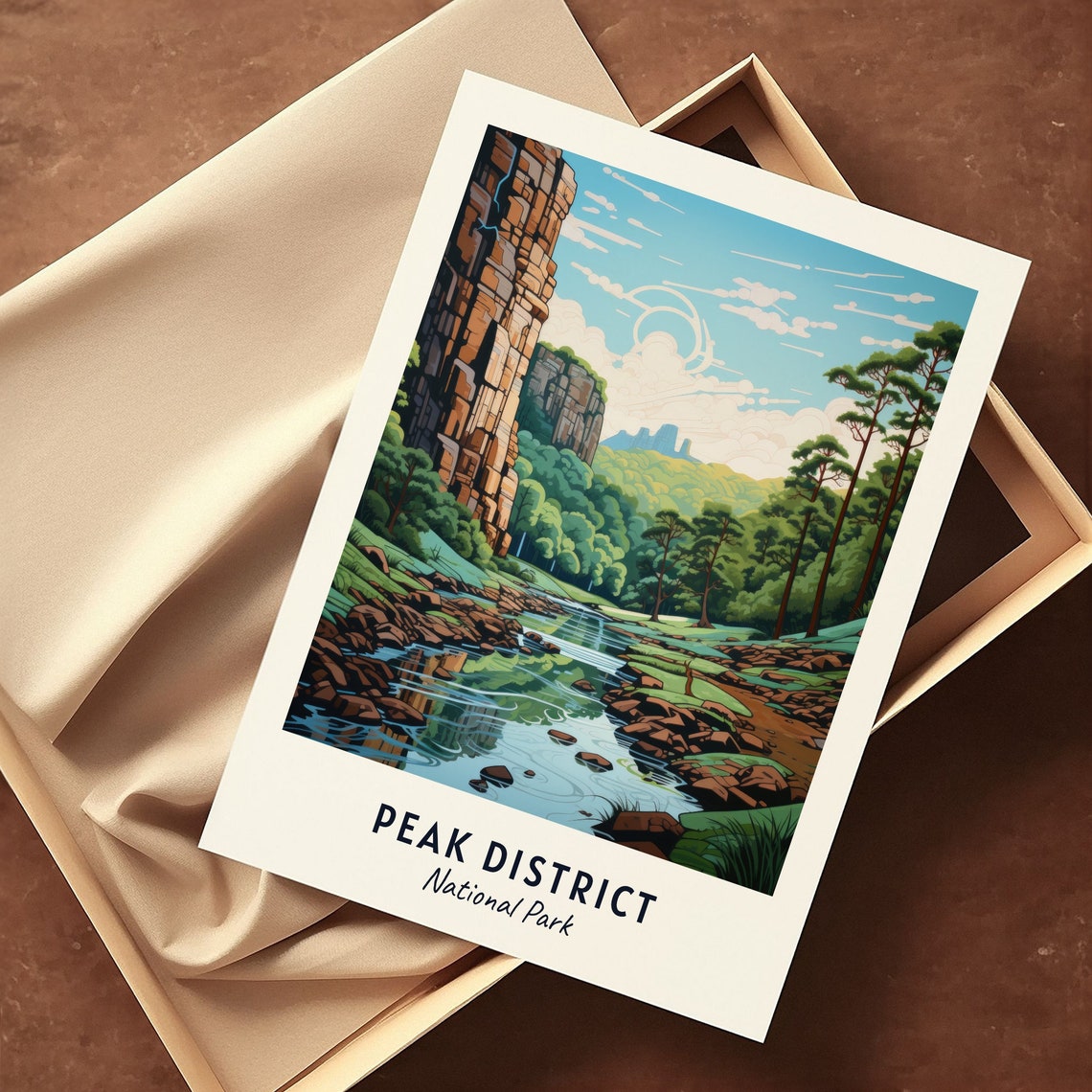 Peak District National Park Rocky Crag River Pines Scene Poster - Image 3