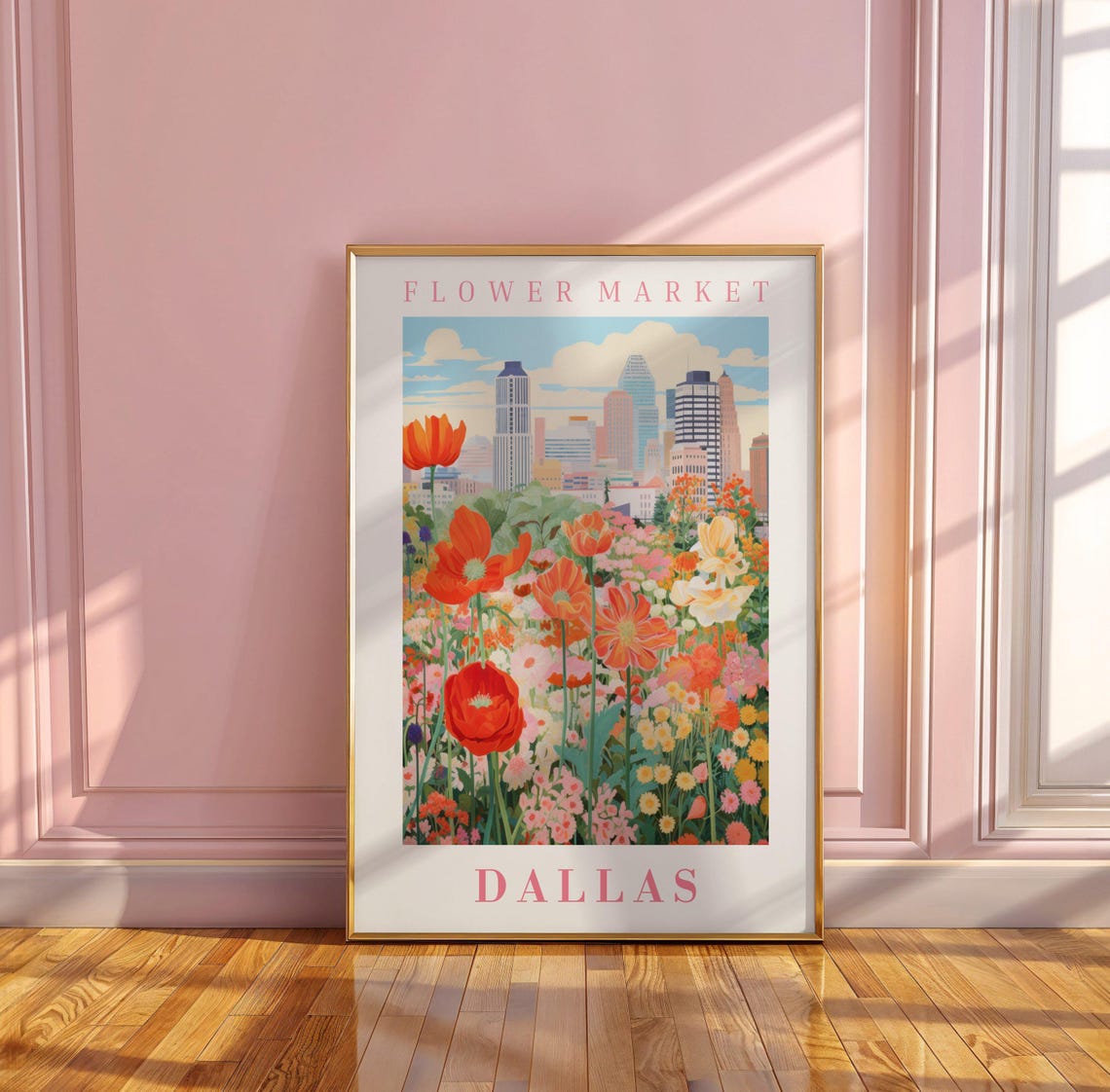 Dallas Texas Skyline Wildflower Market Botanical Travel Poster - Image 3