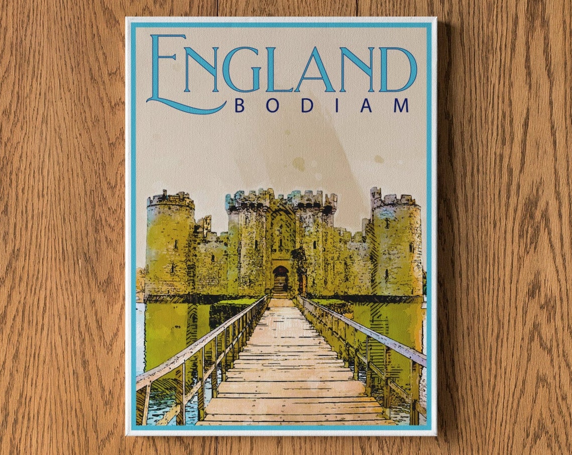 England Bodiam Castle Moat Medieval Fortress Vintage Travel Poster
